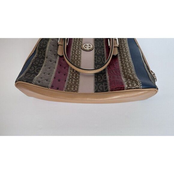 Giani Bernini Med Tote Bag Multi-Color Patchwork Striped Shoulder Bag Purse - Picture 15 of 16